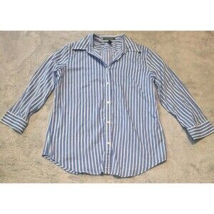 Lauren Ralph Lauren 3/4 Sleeve Blue/White Stripe Button Up Women's Size Small